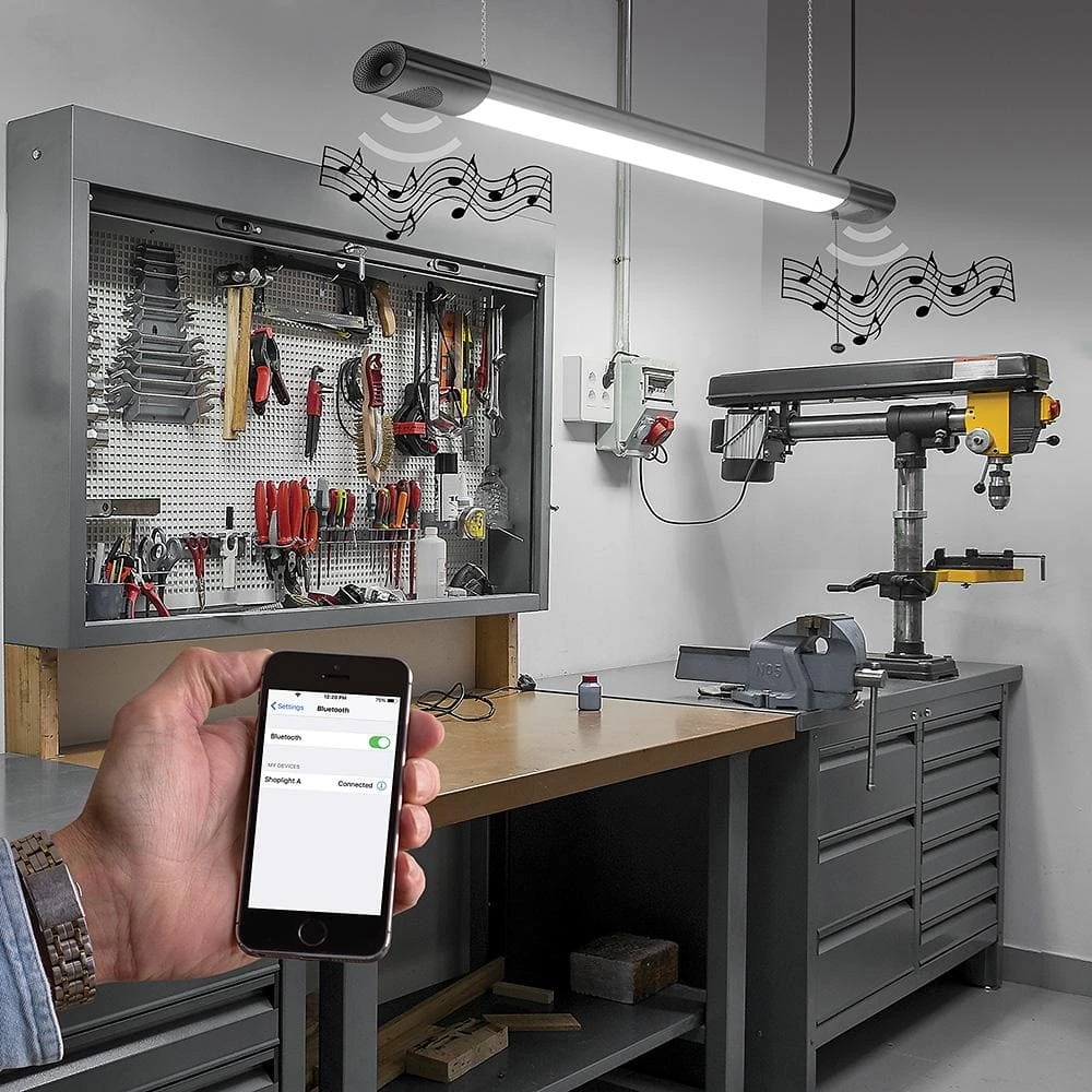 Commercial Electric 42 in. 64-Watt Equivalent Integrated LED Black Brushed Nickel Shop Light Bluetooth Speakers Workbench Garage 3600 Lumens 5 Commercial Electric 42 in. 64-Watt Equivalent Integrated LED Black Brushed Nickel Shop Light Bluetooth Speakers Workbench Garage 3600 Lumens - Image 3