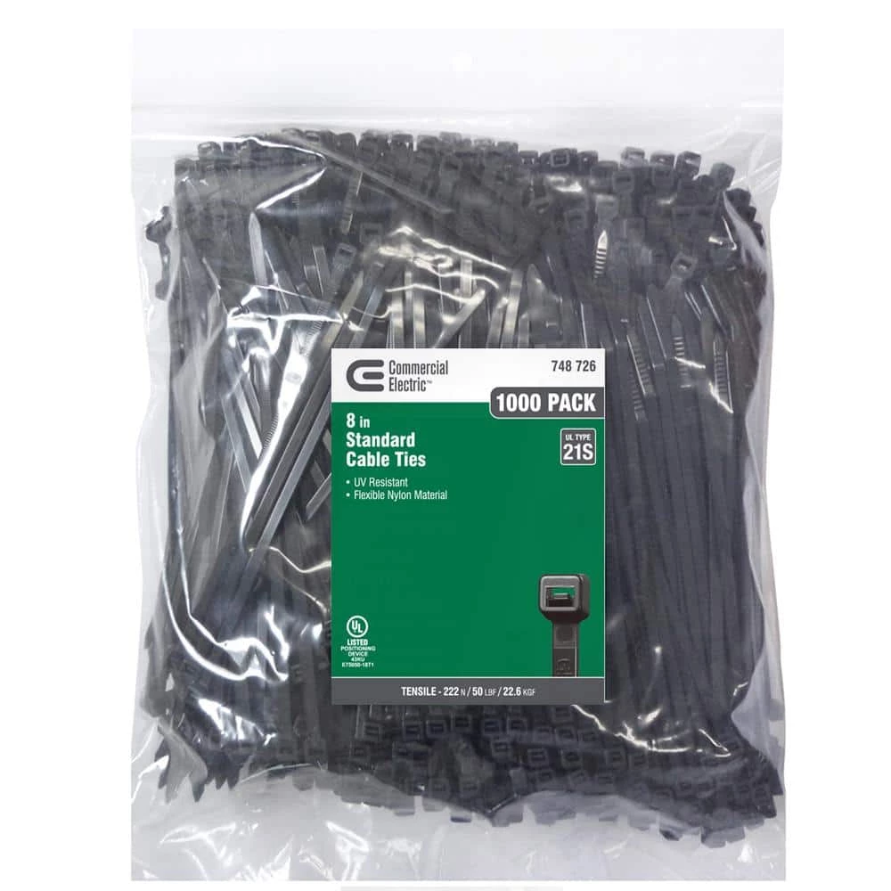 Commercial Electric 8 in. UV Cable Tie, Black (1000-Pack) 3 Commercial Electric 8 in. UV Cable Tie, Black (1000-Pack)
