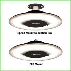 Commercial Electric 12 in. Round 500-Watt Equivalent 12,000 Lumens Ultra Lightweight Black Integrated LED High Bay Light (4-Pack) -Commercial Electric Sales black commercial electric high bay lights 502511610 4pk 44 1000