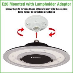 Commercial Electric 12 in. Round 500-Watt Equivalent 12,000 Lumens Ultra Lightweight Black Integrated LED High Bay Light (4-Pack) -Commercial Electric Sales black commercial electric high bay lights 502511610 4pk 4f 1000