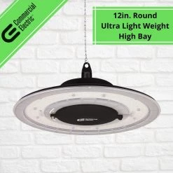 Commercial Electric 12 in. Round 500-Watt Equivalent 12,000 Lumens Ultra Lightweight Black Integrated LED High Bay Light (4-Pack) -Commercial Electric Sales black commercial electric high bay lights 502511610 4pk a0 1000
