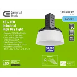 Commercial Electric 16 in. 750-Watt Equivalent Integrated LED Dimmable Black High Bay Light 5000K 12 Commercial Electric 16 in. 750-Watt Equivalent Integrated LED Dimmable Black High Bay Light 5000K -Commercial Electric Sales black commercial electric high bay lights hl nhb270 np09b 40 1000