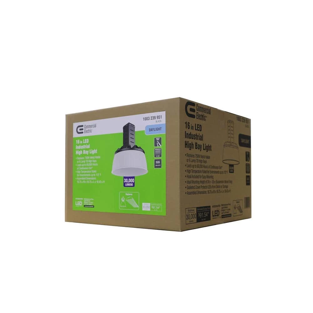 Commercial Electric 16 in. 750-Watt Equivalent Integrated LED Dimmable Black High Bay Light 5000K 7 Commercial Electric 16 in. 750-Watt Equivalent Integrated LED Dimmable Black High Bay Light 5000K - Image 5