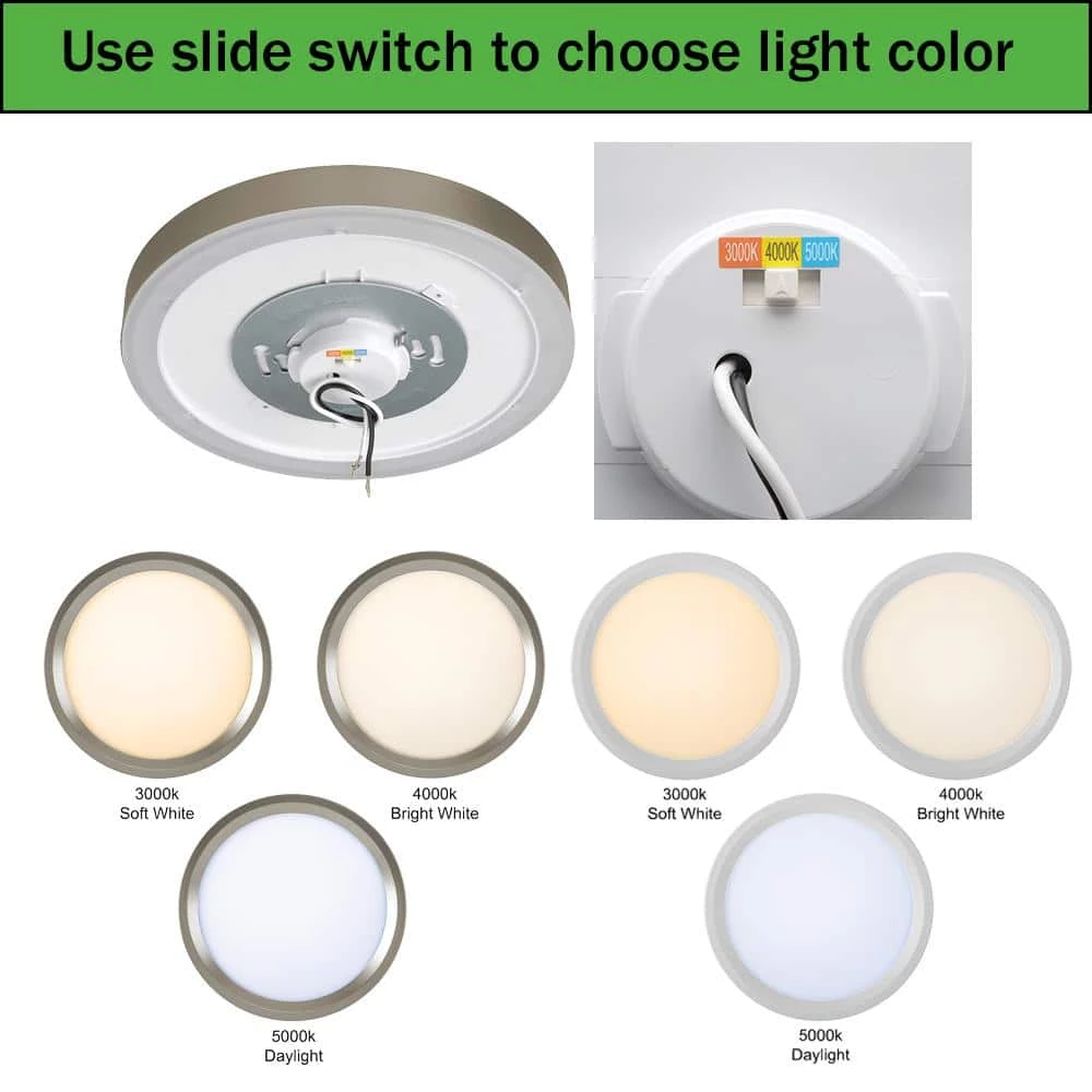 Commercial Electric 13 in. Color Selectable LED Flush Mount Ceiling Light w/ Night Light Optional White and Brushed Nickel Trim Rings 8 Commercial Electric 13 in. Color Selectable LED Flush Mount Ceiling Light w/ Night Light Optional White and Brushed Nickel Trim Rings - Image 6