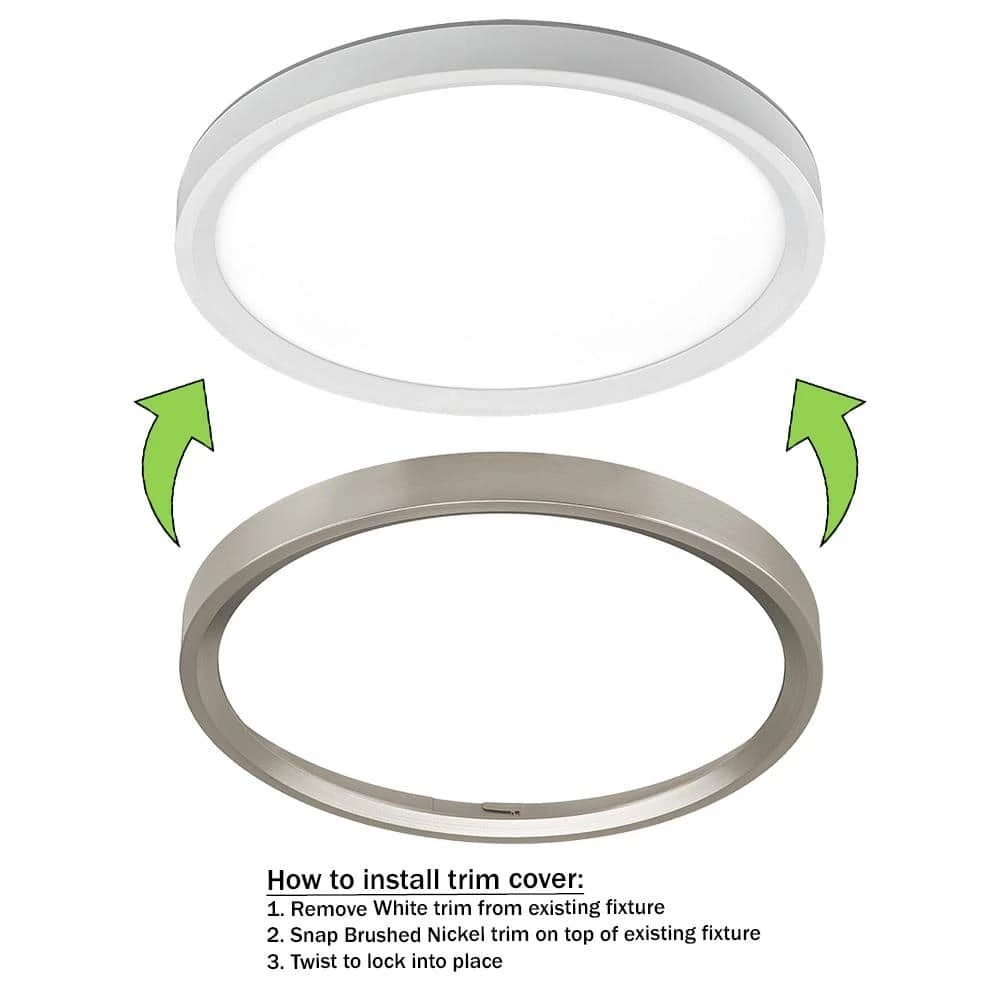 Commercial Electric 13 in. Color Selectable LED Flush Mount Ceiling Light w/ Night Light Optional White and Brushed Nickel Trim Rings 4 Commercial Electric 13 in. Color Selectable LED Flush Mount Ceiling Light w/ Night Light Optional White and Brushed Nickel Trim Rings - Image 2