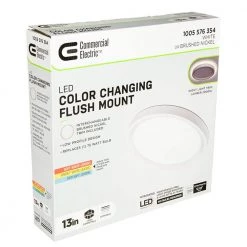 Commercial Electric 13 in. Color Selectable LED Flush Mount Ceiling Light w/ Night Light Optional White and Brushed Nickel Trim Rings -Commercial Electric Sales brushed nickel commercial electric flush mount lights 56584191 fa 1000