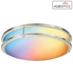 Commercial Electric 16 in. Smart Hubspace Round RGB Color Selectable LED Brushed Nickel Flush Mount