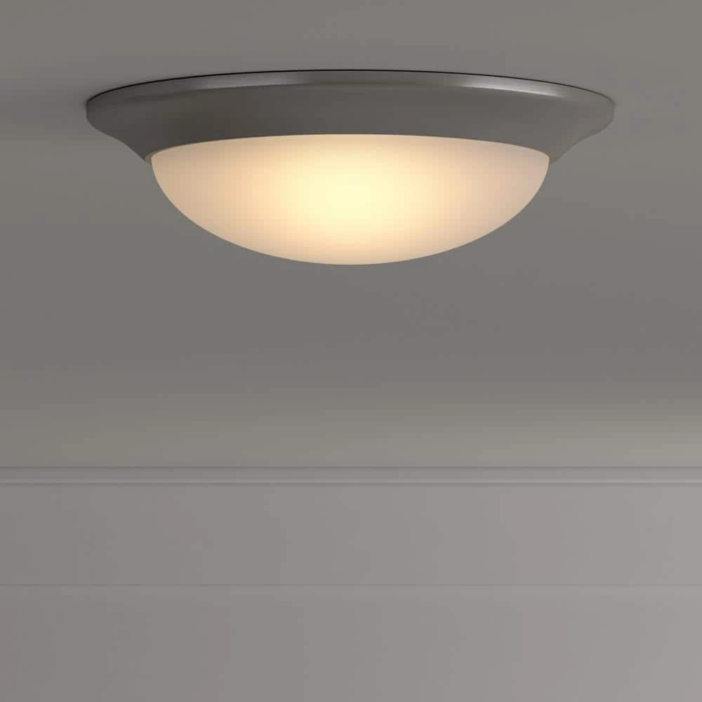 Commercial Electric 11 in. 120-Watt Equivalent Brushed Nickel 2700K CCT LED Ceiling Light Flush Mount with Frosted White Glass Shade 4 Commercial Electric 11 in. 120-Watt Equivalent Brushed Nickel 2700K CCT LED Ceiling Light Flush Mount with Frosted White Glass Shade - Image 2