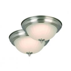 Commercial Electric 11 in. 100-Watt Equivalent Brushed Nickel Integrated LED Flush Mount with Frosted Glass Shade (2-Pack) -Commercial Electric Sales brushed nickel commercial electric flush mount lights hqv8011l bn 1f 1000