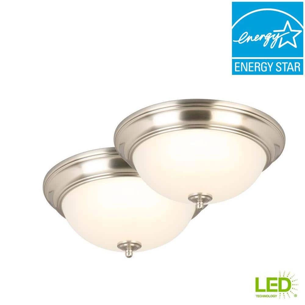 Commercial Electric 13 in. 180-Watt Equivalent Brushed Nickel Integrated LED Flush Mount with Frosted Glass Shade (2-Pack) 7 Commercial Electric 13 in. 180-Watt Equivalent Brushed Nickel Integrated LED Flush Mount with Frosted Glass Shade (2-Pack) - Image 5