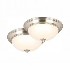 Commercial Electric 13 in. 180-Watt Equivalent Brushed Nickel Integrated LED Flush Mount with Frosted Glass Shade (2-Pack)