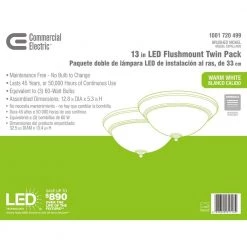 Commercial Electric 13 in. 180-Watt Equivalent Brushed Nickel Integrated LED Flush Mount with Frosted Glass Shade (2-Pack) 19 Commercial Electric 13 in. 180-Watt Equivalent Brushed Nickel Integrated LED Flush Mount with Frosted Glass Shade (2-Pack) -Commercial Electric Sales brushed nickel commercial electric flush mount lights jal8011l bn d4 1000