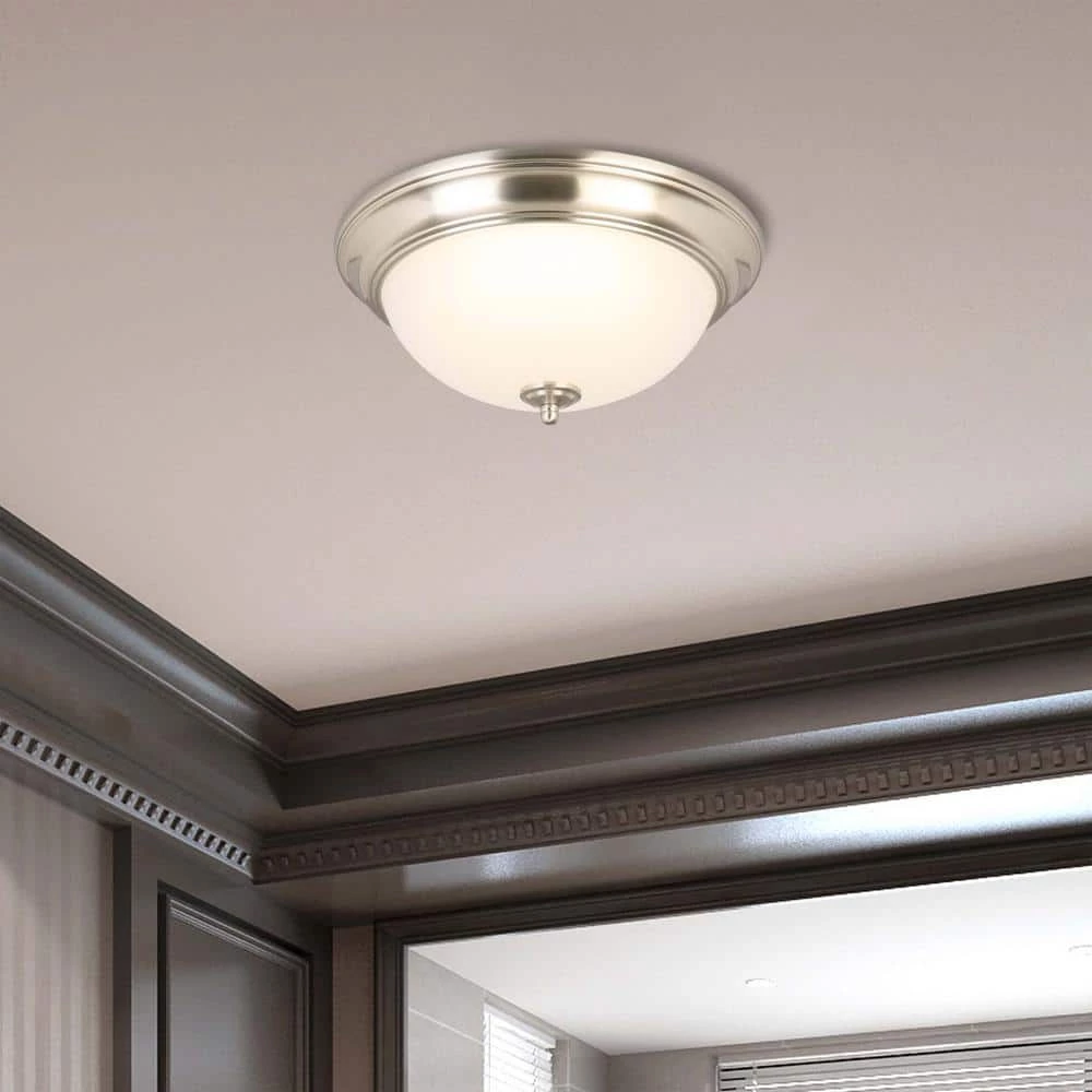 Commercial Electric 13 in. 180-Watt Equivalent Brushed Nickel Integrated LED Flush Mount with Frosted Glass Shade (2-Pack) 4 Commercial Electric 13 in. 180-Watt Equivalent Brushed Nickel Integrated LED Flush Mount with Frosted Glass Shade (2-Pack) - Image 2