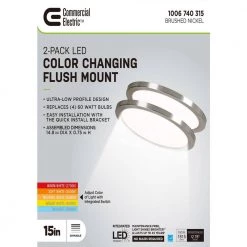 Commercial Electric 15 in. Brushed Nickel New Ultra-Low Profile Integrated LED Flush Mount 5CCT (2-Pack) 22 Commercial Electric 15 in. Brushed Nickel New Ultra-Low Profile Integrated LED Flush Mount 5CCT (2-Pack) -Commercial Electric Sales brushed nickel commercial electric flush mount lights lc0000155 01 bn 1f 1000