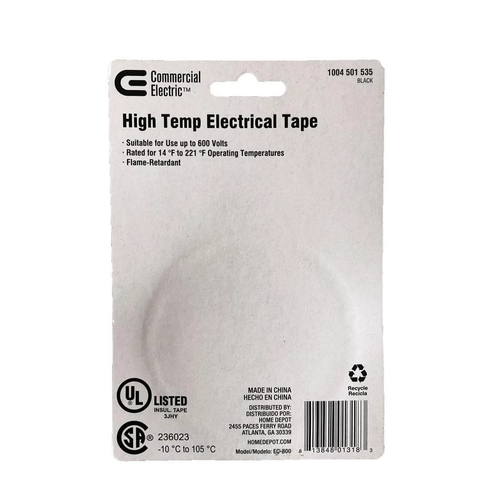 Commercial Electric 3/4 in. x 30 ft. Commercial Carded Electrical Tape, Black 4 Commercial Electric 3/4 in. x 30 ft. Commercial Carded Electrical Tape, Black - Image 2