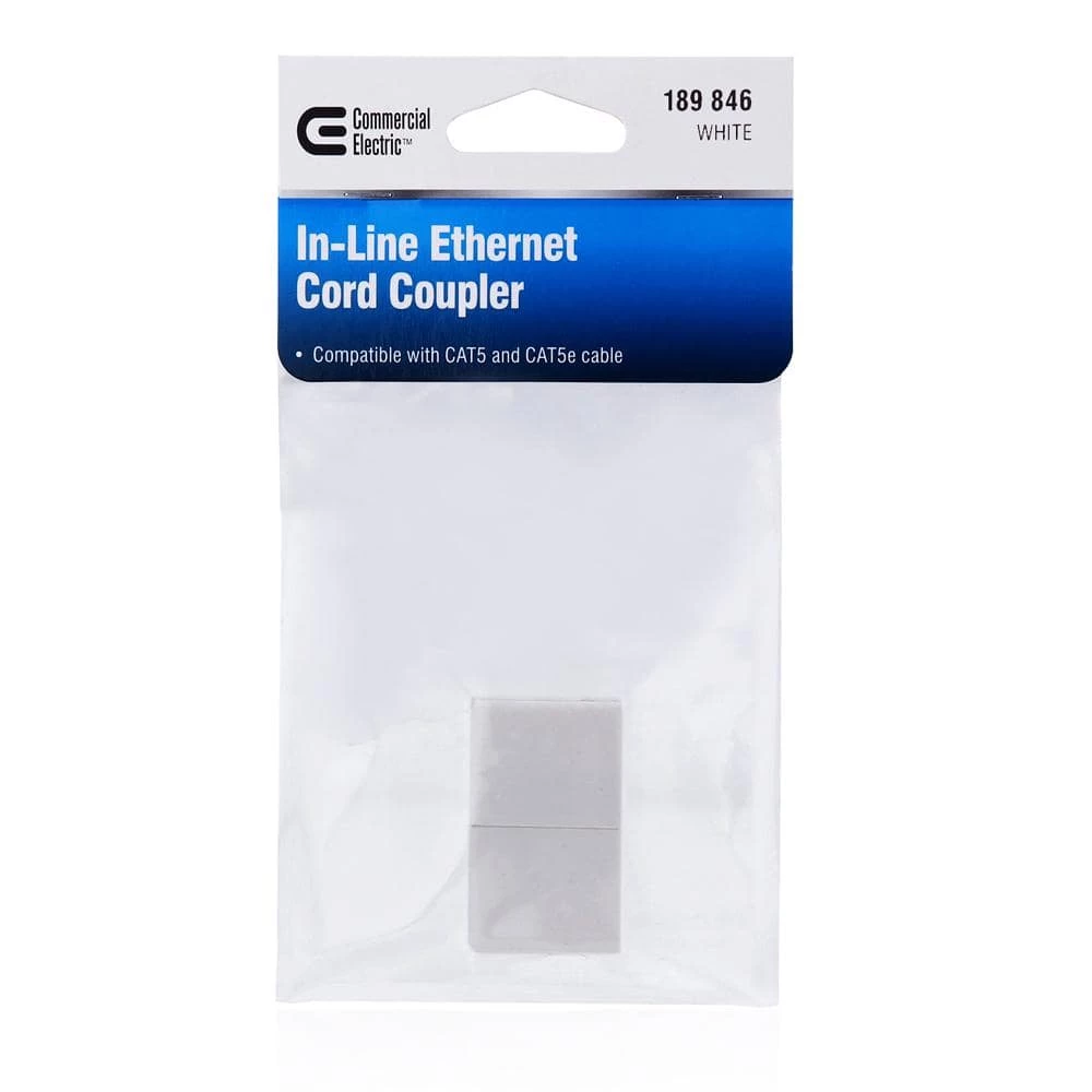 Commercial Electric White Ethernet Cable Extender F/F Inline RJ45 Coupler Connector Modular 4 Commercial Electric White Ethernet Cable Extender F/F Inline RJ45 Coupler Connector Modular - Image 2