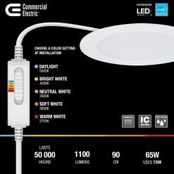 Commercial Electric Ultra Slim High Lumen 6 in. Selectable CCT New Construction and Remodel Integrated LED Recessed Lighting Kit -Commercial Electric Sales commercial electric recessed lighting kits 91461 e1 1000