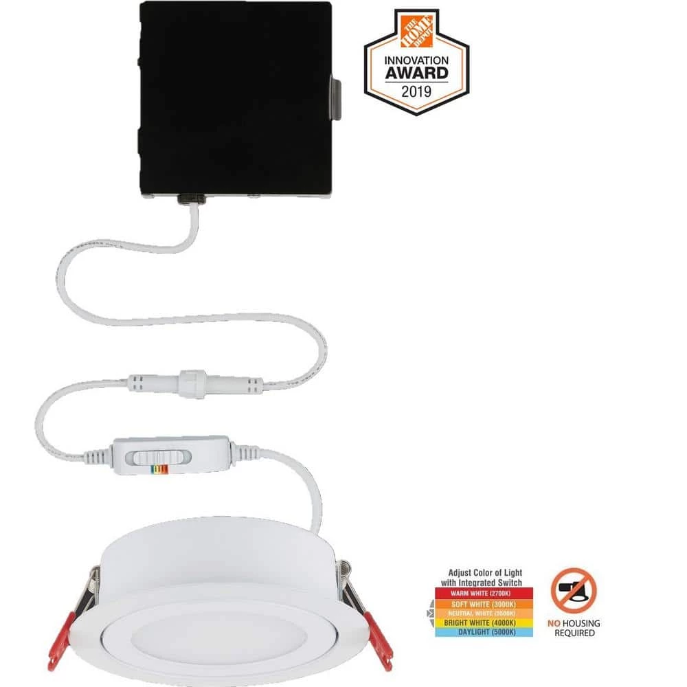 Commercial Electric Slim Directional 4 in. Color Selectable New Construction and Remodel Canless Recessed Integrated LED Kit 3 Commercial Electric Slim Directional 4 in. Color Selectable New Construction and Remodel Canless Recessed Integrated LED Kit