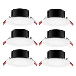 Commercial Electric 4 in. White Flush Round Wet Rated LED Integrated Recessed Lighting Kit (6-Pack)