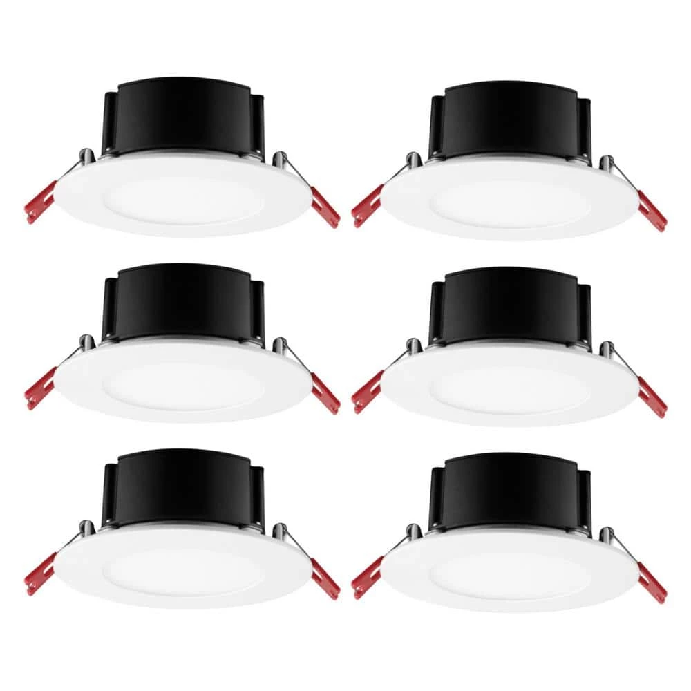 Commercial Electric 4 in. White Flush Round Wet Rated LED Integrated Recessed Lighting Kit (6-Pack) 3 Commercial Electric 4 in. White Flush Round Wet Rated LED Integrated Recessed Lighting Kit (6-Pack)