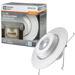 Commercial Electric 6 in. 3000K Integrated LED Recessed Trim Gimbal Light with Adjustable Beam Angle and Bulb Direction 670 Lumens (8 Pack) -Commercial Electric Sales commercial electric recessed lighting trims 53803111 8pk 1f 1000