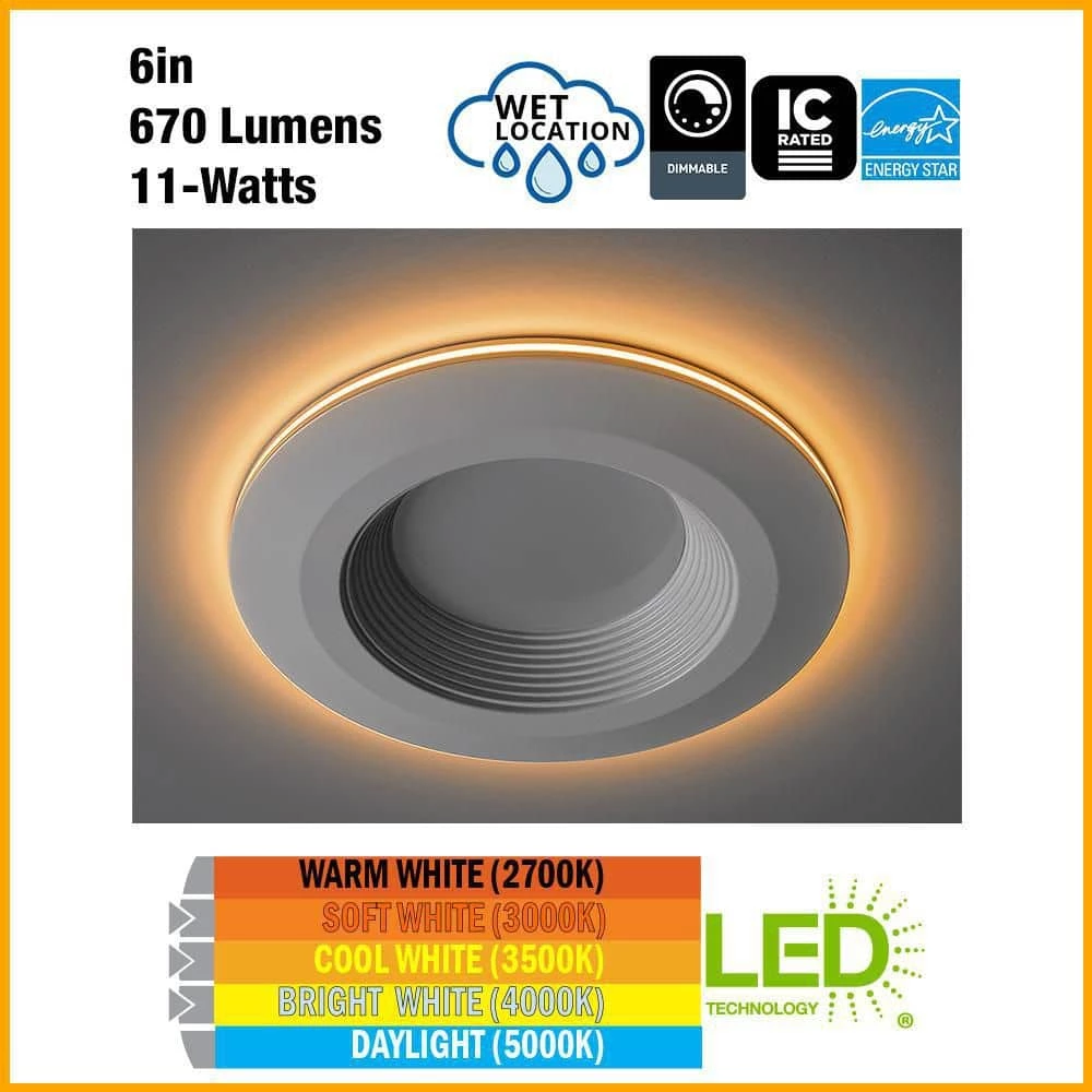 Commercial Electric 6 in. Color Selectable CCT Integrated LED Recessed Light Trim with Night Light Feature Downlight 670 Lumens (12-Pack) 5 Commercial Electric 6 in. Color Selectable CCT Integrated LED Recessed Light Trim with Night Light Feature Downlight 670 Lumens (12-Pack) - Image 3