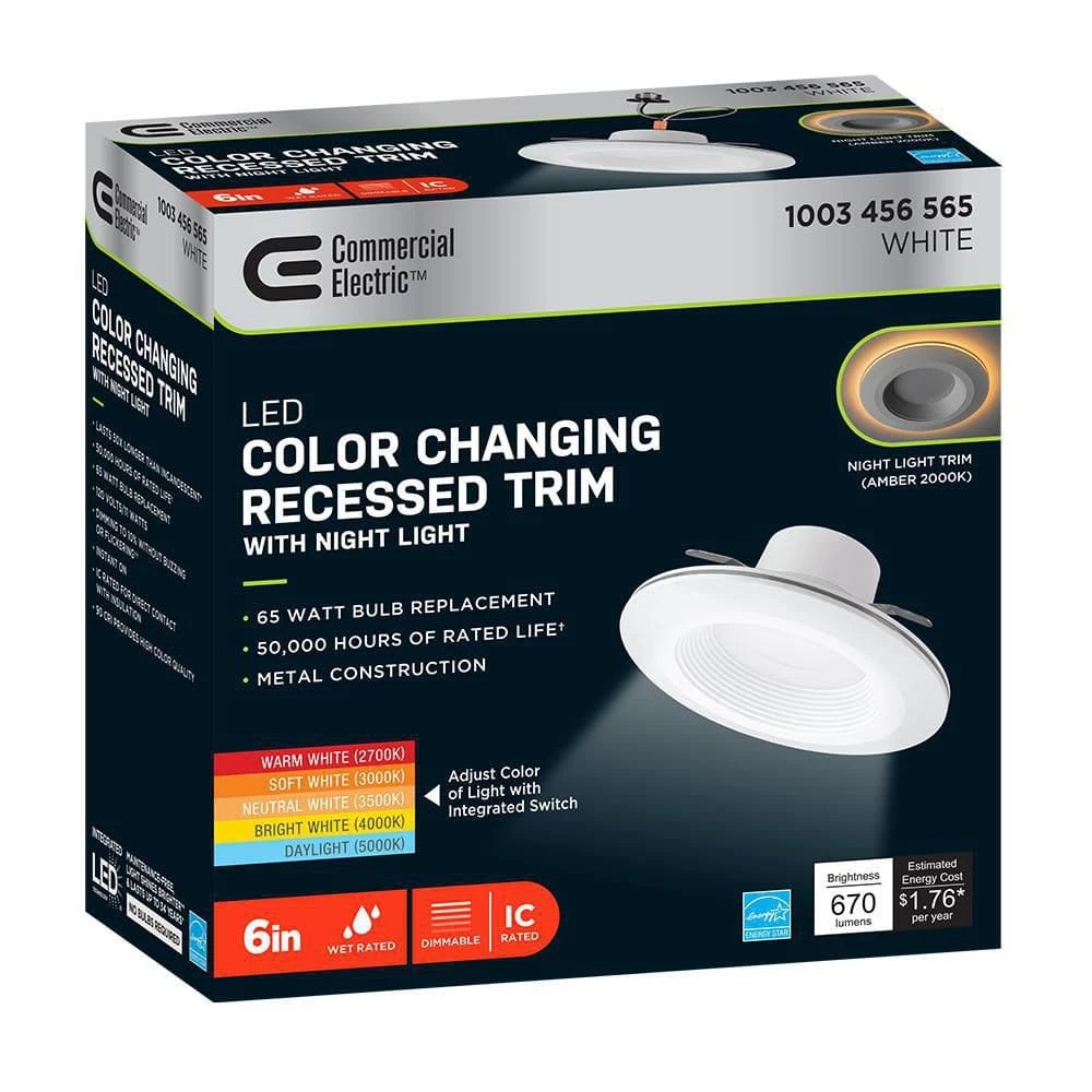 Commercial Electric 6 in. Color Selectable CCT Integrated LED Recessed Light Trim with Night Light Feature Downlight 670 Lumens (12-Pack) 13 Commercial Electric 6 in. Color Selectable CCT Integrated LED Recessed Light Trim with Night Light Feature Downlight 670 Lumens (12-Pack) - Image 11