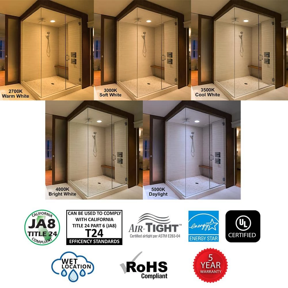 Commercial Electric Ultra-Slim 6 in. Canless Selectable CCT Integrated LED Recessed Light Trim Downlight Wet Rated 900 Lumens (12-Pack) 4 Commercial Electric Ultra-Slim 6 in. Canless Selectable CCT Integrated LED Recessed Light Trim Downlight Wet Rated 900 Lumens (12-Pack) - Image 2