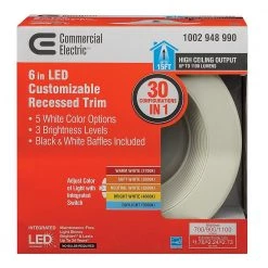 Commercial Electric 6 in. Selectable Integrated LED Recessed Trim Downlight 30 Configurations in 1 Fixture High Ceiling Output T20 Compliant -Commercial Electric Sales commercial electric recessed lighting trims 53820101 fa 1000