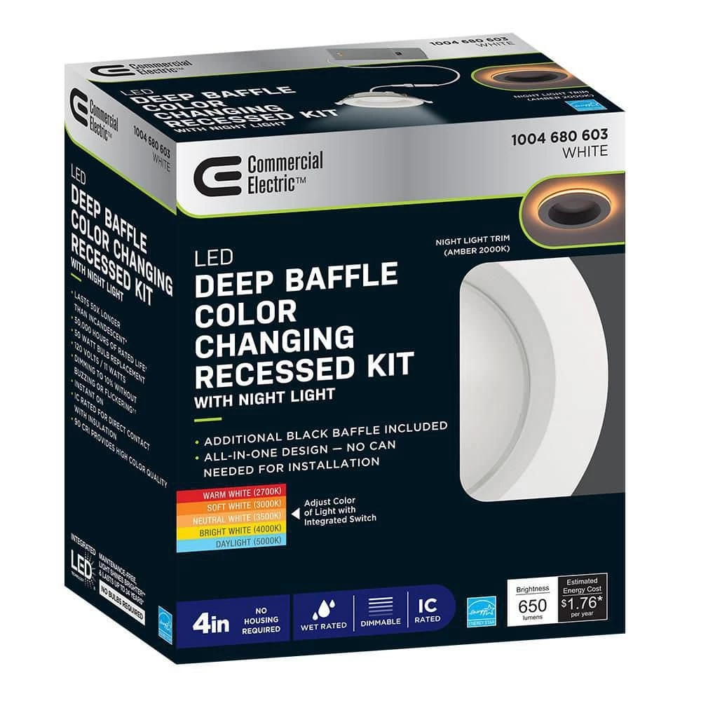 Commercial Electric 4 in. Canless Color Selectable Integrated LED Recessed Light Trim w/ Night Light Reduces Eye Glare 650 Lumens (4-Pack) 15 Commercial Electric 4 in. Canless Color Selectable Integrated LED Recessed Light Trim w/ Night Light Reduces Eye Glare 650 Lumens (4-Pack) - Image 13