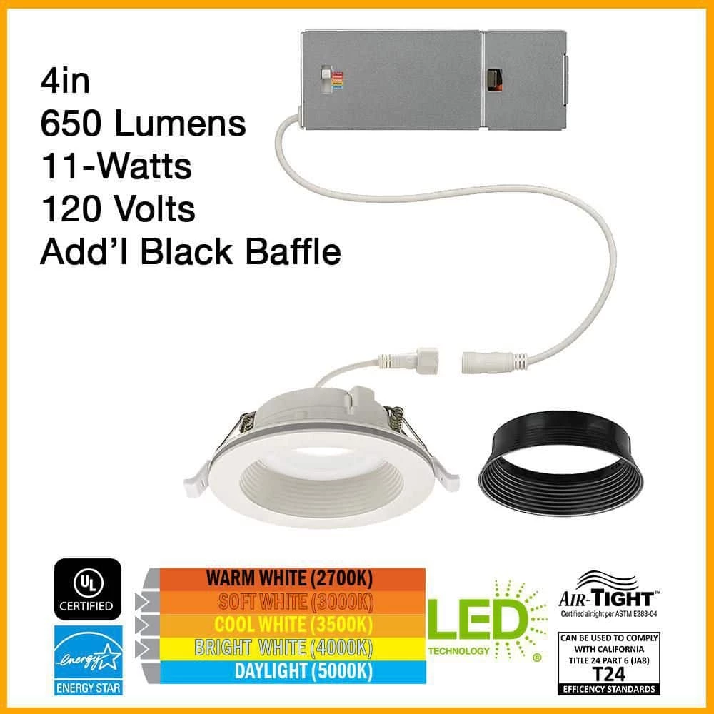 Commercial Electric 4 in. Canless Color Selectable Integrated LED Recessed Light Trim w/ Night Light Reduces Eye Glare 650 Lumens (4-Pack) 4 Commercial Electric 4 in. Canless Color Selectable Integrated LED Recessed Light Trim w/ Night Light Reduces Eye Glare 650 Lumens (4-Pack) - Image 2