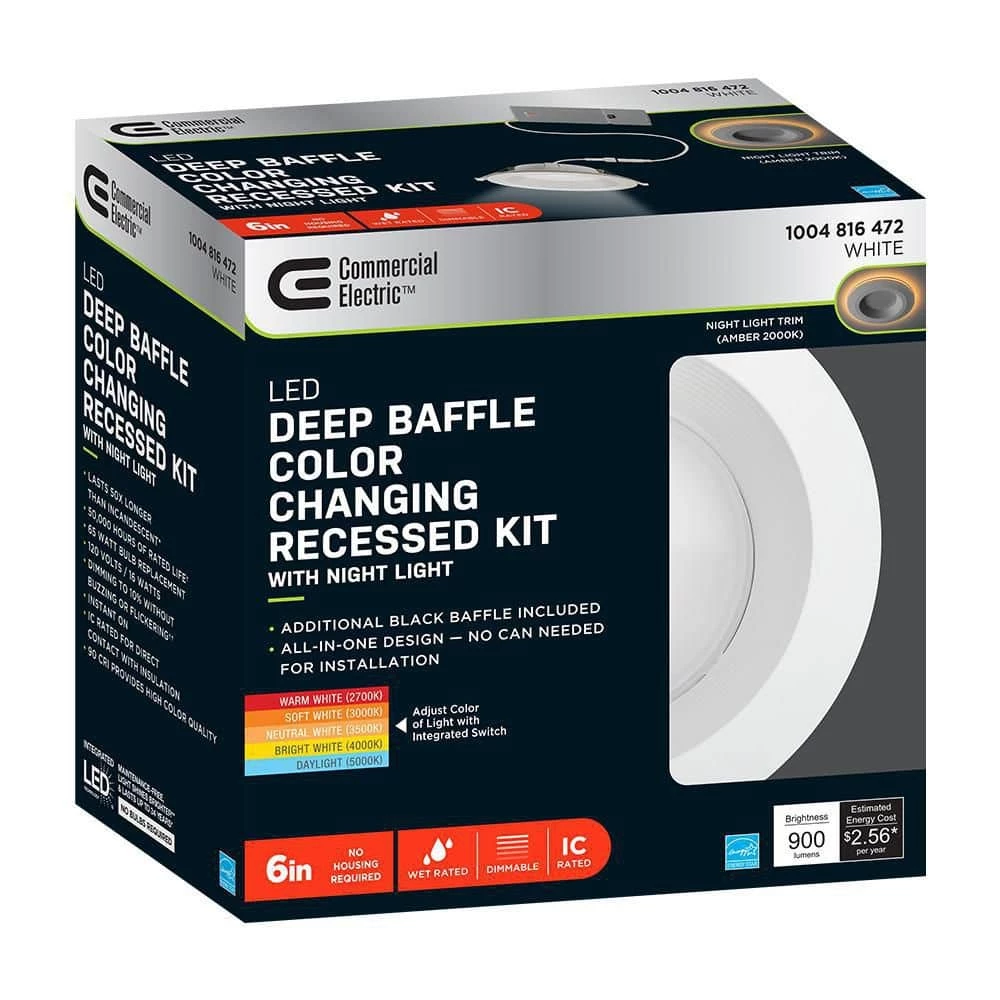 Commercial Electric 6 in. Canless Color Selectable Integrated LED Recessed Light Trim w/ Night Light Reduces Eye Glare 900 Lumens 14 Commercial Electric 6 in. Canless Color Selectable Integrated LED Recessed Light Trim w/ Night Light Reduces Eye Glare 900 Lumens - Image 12