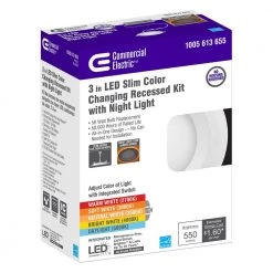 Commercial Electric Ultra Slim 3 in. Canless Adjustable Color Temperature Integrated LED Recessed Light Trim with Night Light (24-Pack) -Commercial Electric Sales commercial electric recessed lighting trims 53826101 24pk fa 1000