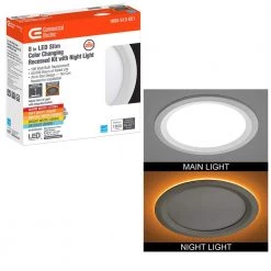 Commercial Electric Ultra Slim 8 in. Canless Selectable CCT Integrated LED Recessed Light Trim with Night Light Feature 1800 Lumens