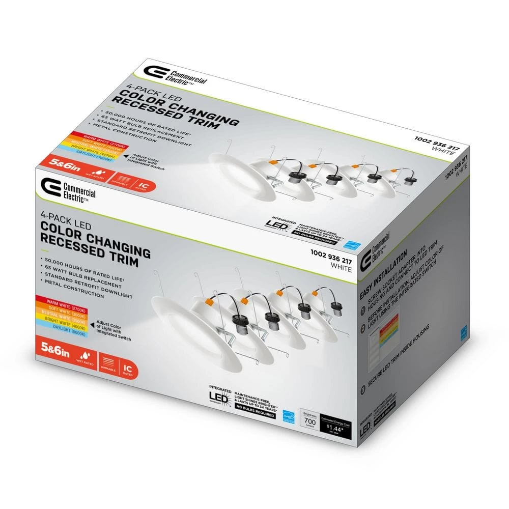 Commercial Electric 5/6 in. Color Temperature Selectable Integrated LED Recessed Trim (4-Pack) 6 Commercial Electric 5/6 in. Color Temperature Selectable Integrated LED Recessed Trim (4-Pack) - Image 4