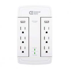 Commercial Electric 6-Outlet Wall Mounted Swivel Surge Protector with USB, White