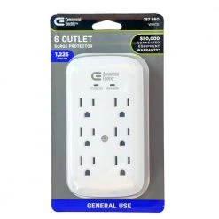 Commercial Electric 6-Outlet Wall Mounted Surge Protector, White -Commercial Electric Sales commercial electric surge protectors la 9a 8 1f 1000