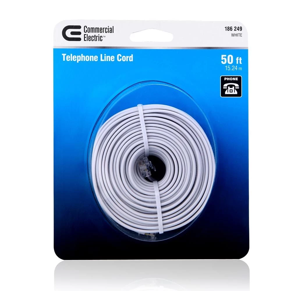 Commercial Electric 50 ft. Telephone Line Cord, White 4 Commercial Electric 50 ft. Telephone Line Cord, White - Image 2