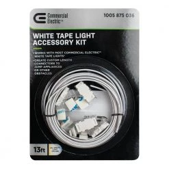 Commercial Electric 13 ft. White Connector Cord LED Strip Light Accessory Pack (4 Wire-to-Tape Connectors, 6 Wire Mounting Clips) 10 Commercial Electric 13 ft. White Connector Cord LED Strip Light Accessory Pack (4 Wire-to-Tape Connectors, 6 Wire Mounting Clips) -Commercial Electric Sales commercial electric under cabinet lighting accessories c560110 1f 1000