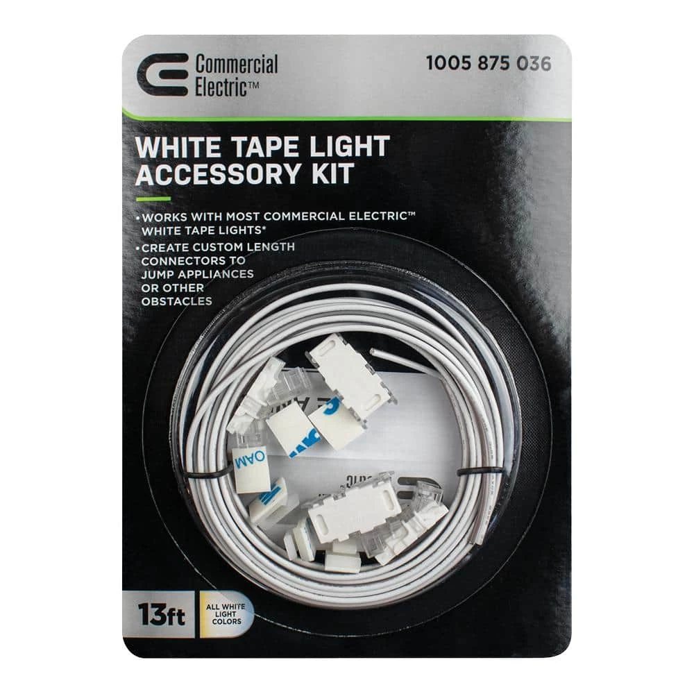 Commercial Electric 13 ft. White Connector Cord LED Strip Light Accessory Pack (4 Wire-to-Tape Connectors, 6 Wire Mounting Clips) 6 Commercial Electric 13 ft. White Connector Cord LED Strip Light Accessory Pack (4 Wire-to-Tape Connectors, 6 Wire Mounting Clips) - Image 4
