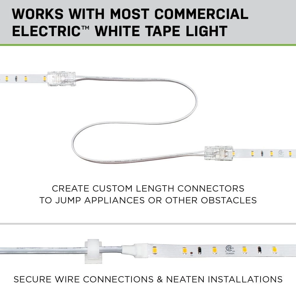 Commercial Electric 13 ft. White Connector Cord LED Strip Light Accessory Pack (4 Wire-to-Tape Connectors, 6 Wire Mounting Clips) 5 Commercial Electric 13 ft. White Connector Cord LED Strip Light Accessory Pack (4 Wire-to-Tape Connectors, 6 Wire Mounting Clips) - Image 3