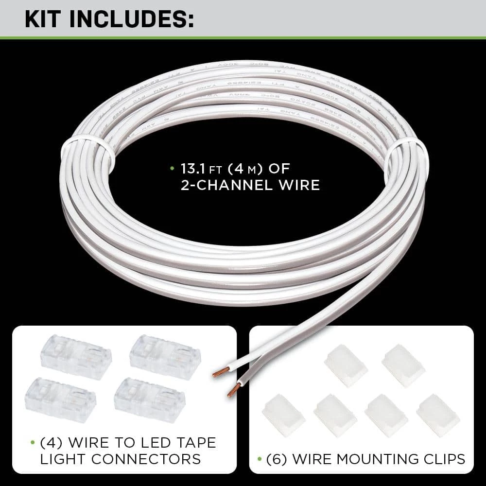 Commercial Electric 13 ft. White Connector Cord LED Strip Light Accessory Pack (4 Wire-to-Tape Connectors, 6 Wire Mounting Clips) 4 Commercial Electric 13 ft. White Connector Cord LED Strip Light Accessory Pack (4 Wire-to-Tape Connectors, 6 Wire Mounting Clips) - Image 2