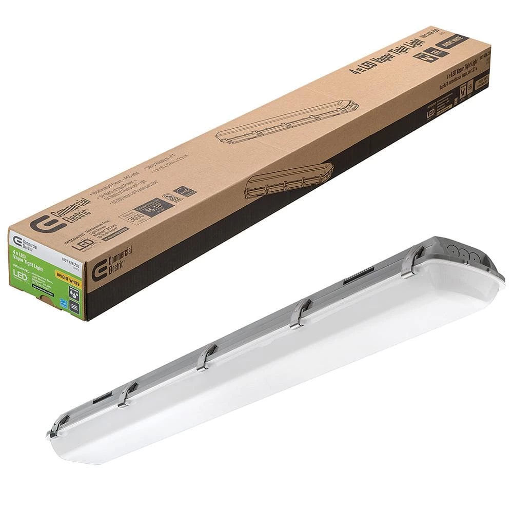 Commercial Electric Vapor Tight 4 ft. 3600 Lumens Integrated LED Gray Wraparound Light 4000K Bright White Multi-Volt (4-Pack) 11 Commercial Electric Vapor Tight 4 ft. 3600 Lumens Integrated LED Gray Wraparound Light 4000K Bright White Multi-Volt (4-Pack) - Image 9