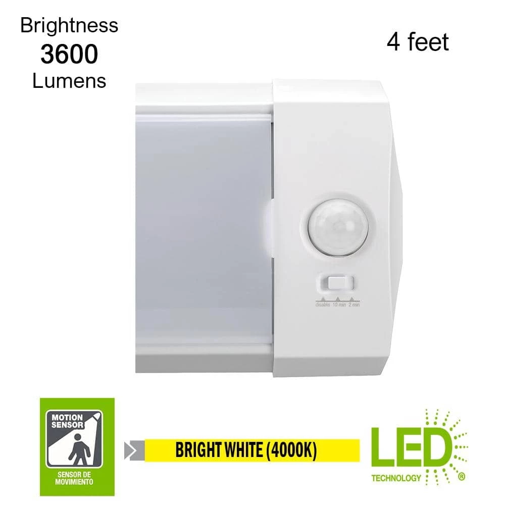 Commercial Electric 4 ft. 3600 Lumens Integrated LED White Low Profile Wraparound Light with PIR Motion Sensor, 4000K Bright White (4-Pack) 4 Commercial Electric 4 ft. 3600 Lumens Integrated LED White Low Profile Wraparound Light with PIR Motion Sensor, 4000K Bright White (4-Pack) - Image 2