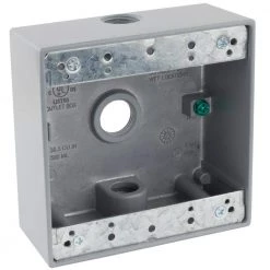 Commercial Electric 1/2 in. Gray 2-Gang 3-Holes Weatherproof Box