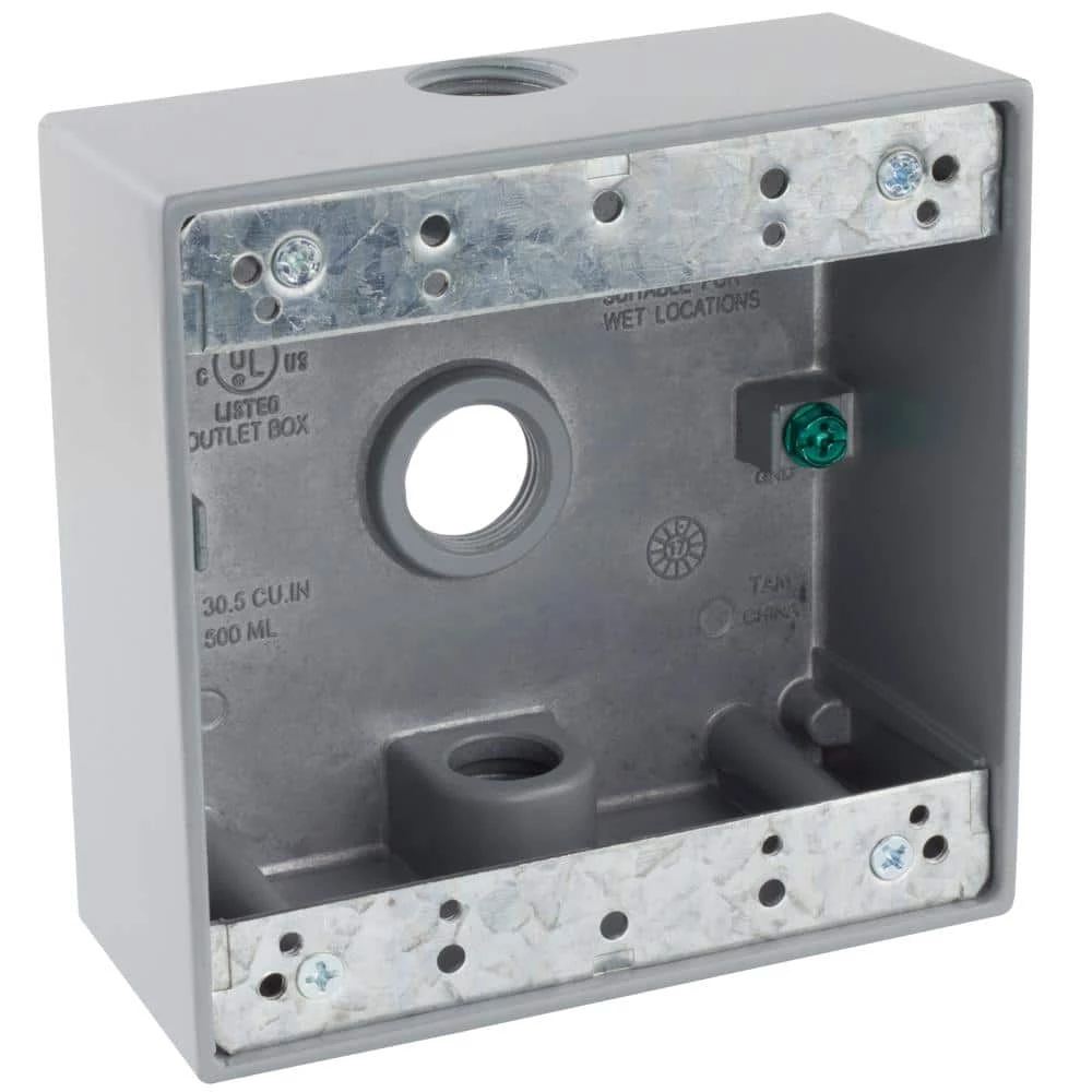 Commercial Electric 1/2 in. Gray 2-Gang 3-Holes Weatherproof Box 3 Commercial Electric 1/2 in. Gray 2-Gang 3-Holes Weatherproof Box
