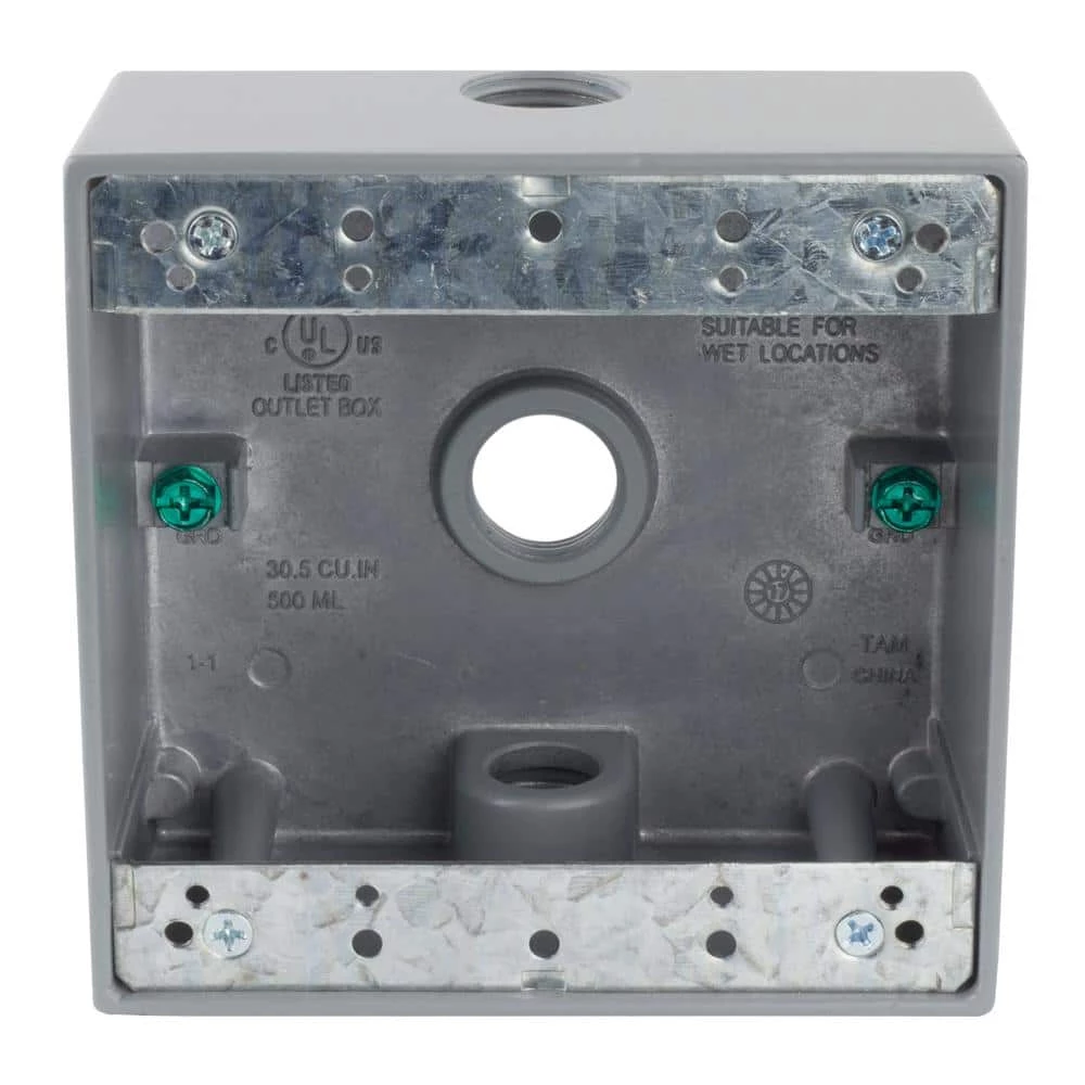 Commercial Electric 1/2 in. Gray 2-Gang 3-Holes Weatherproof Box 4 Commercial Electric 1/2 in. Gray 2-Gang 3-Holes Weatherproof Box - Image 2