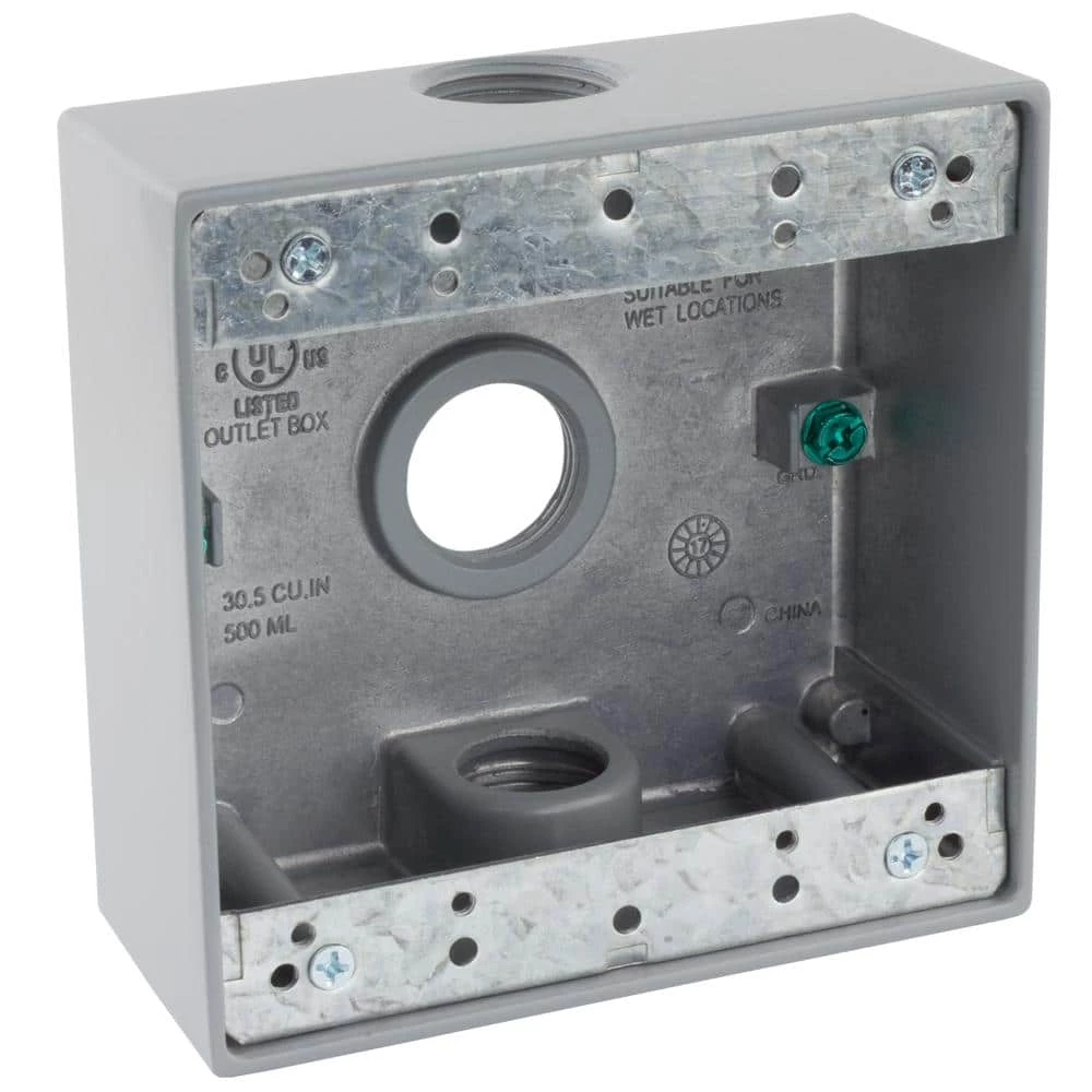 Commercial Electric 3/4 in. Gray 2-Gang 3-Holes Weatherproof Box 3 Commercial Electric 3/4 in. Gray 2-Gang 3-Holes Weatherproof Box