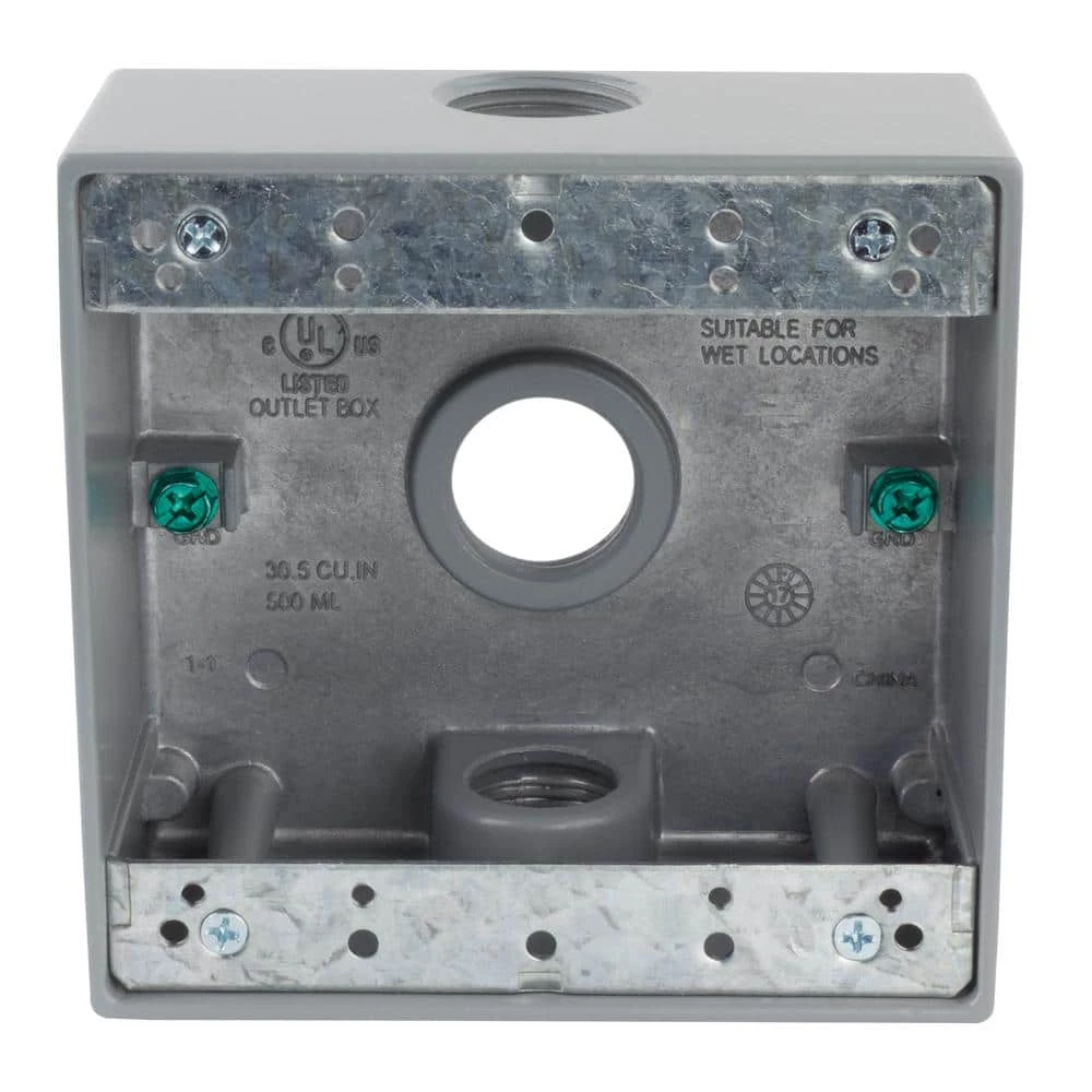 Commercial Electric 3/4 in. Gray 2-Gang 3-Holes Weatherproof Box 4 Commercial Electric 3/4 in. Gray 2-Gang 3-Holes Weatherproof Box - Image 2