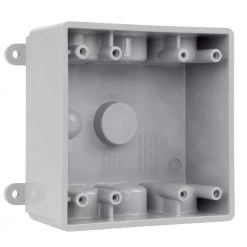 Commercial Electric 2-Gang Gray Weatherproof Box with Four 3/4 in. and Three 1/2 in. Holes